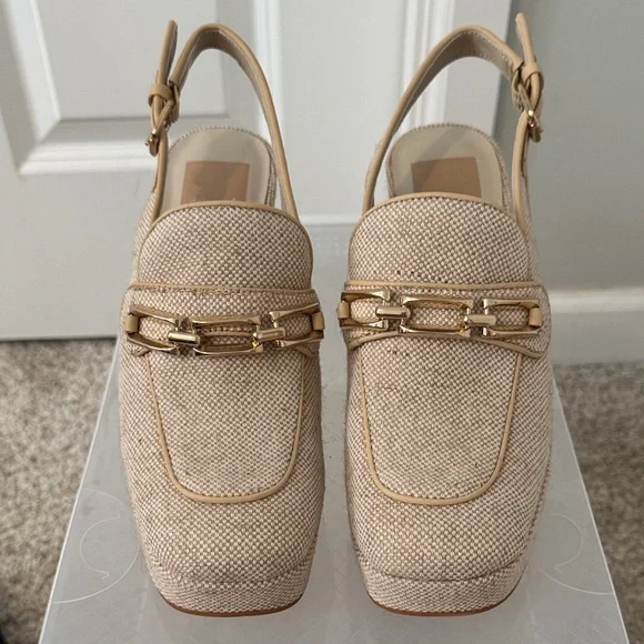 Dolce Vita Cream Slingback Loafers with Gold Chain - Picture 1 of 3